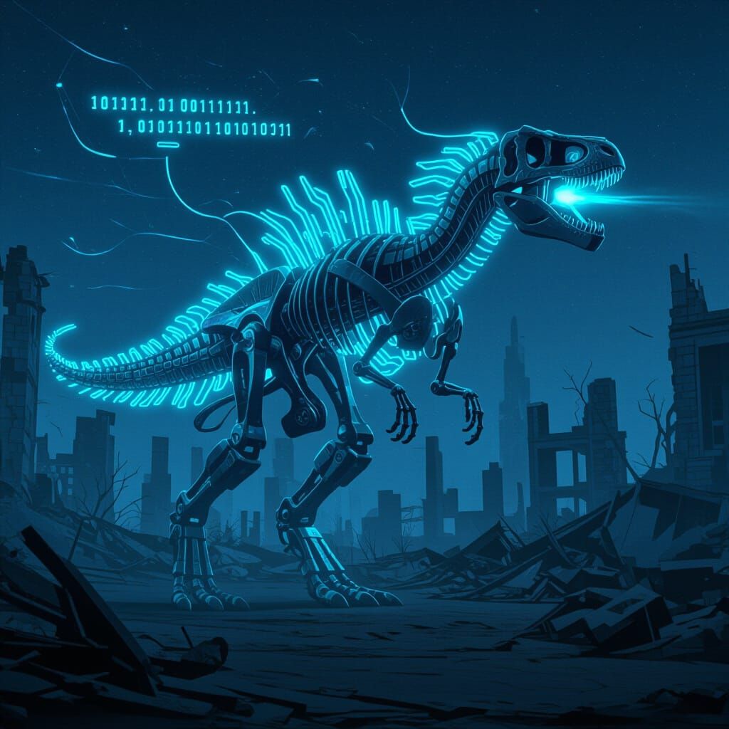Dinosaur-Ghost-Robot-Alien Hybrid Roams Ruined Earth