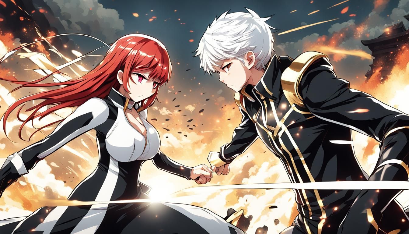 Anime Girls Battle in Japanese Manga Style