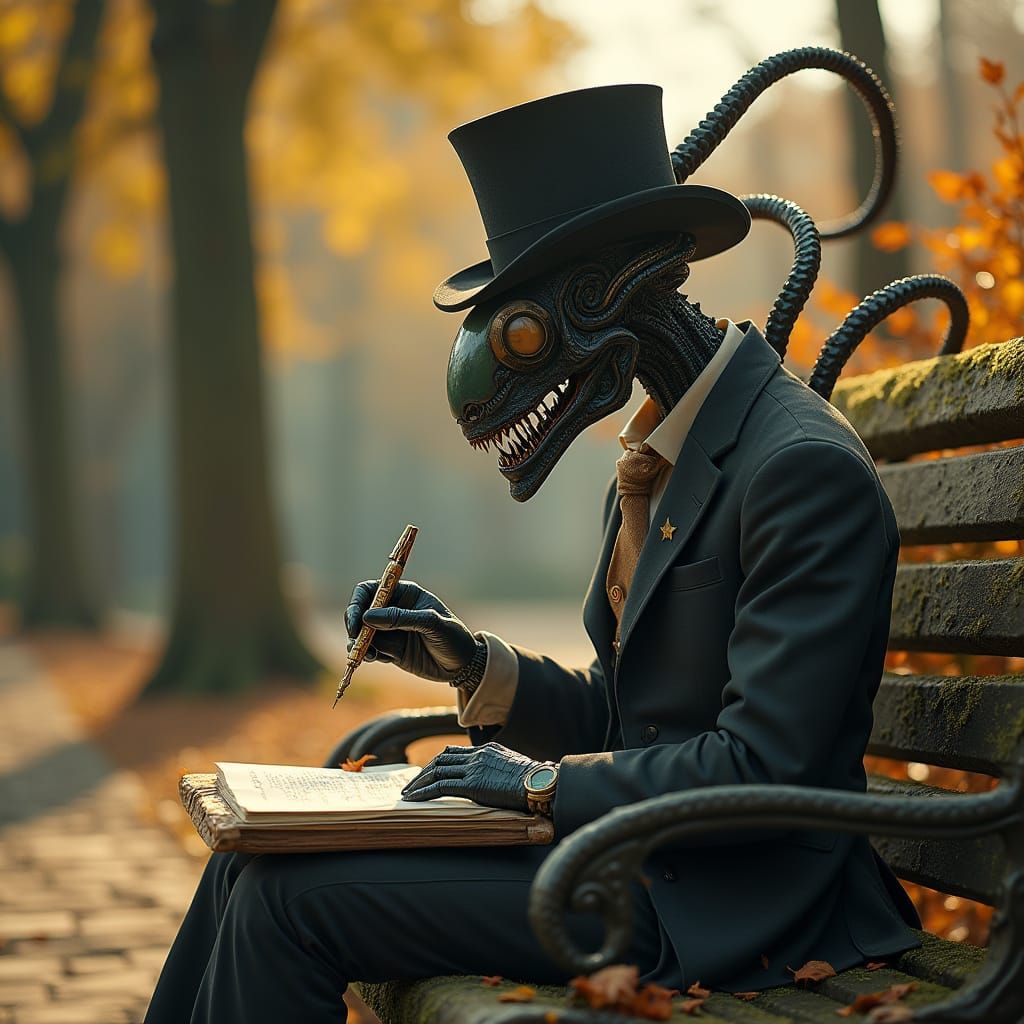 Xenomorph Poet in Steampunk Surrealism