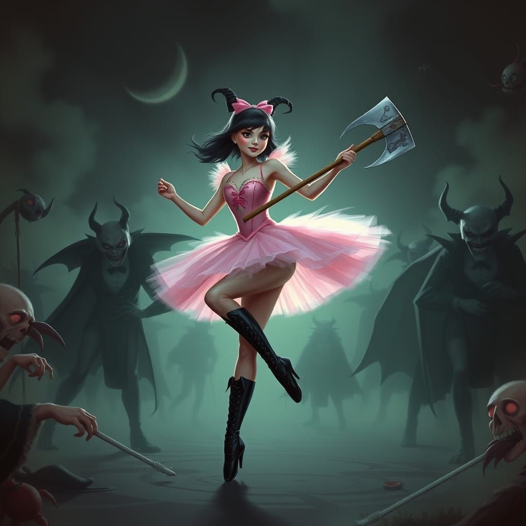 Ballerina with Axe Surrounded by Vampires