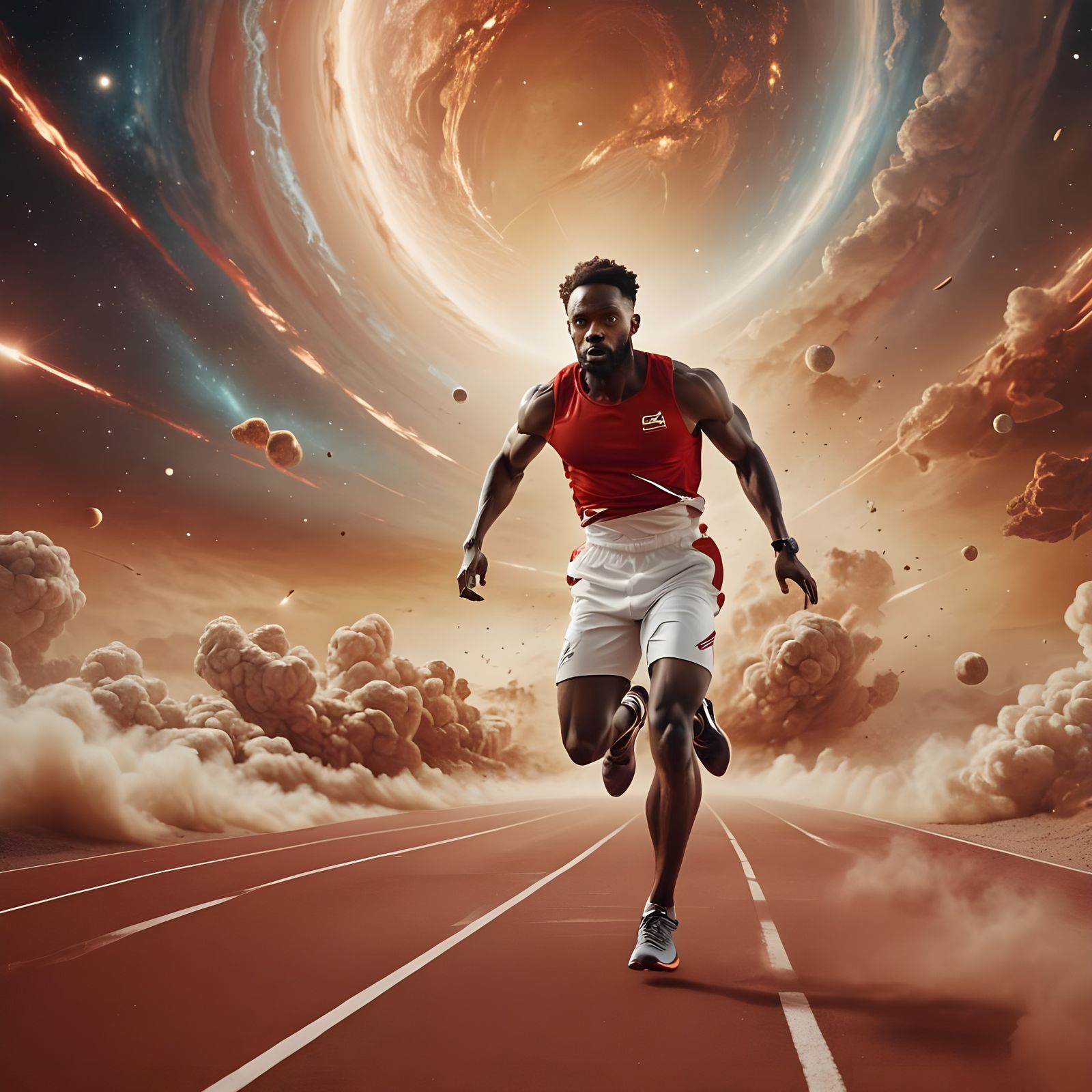 Sprinter on Space Track with Earth