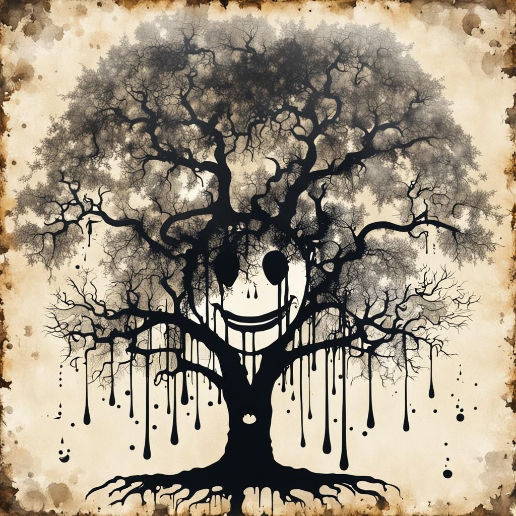 Vintage Tree Art with Smiley Face