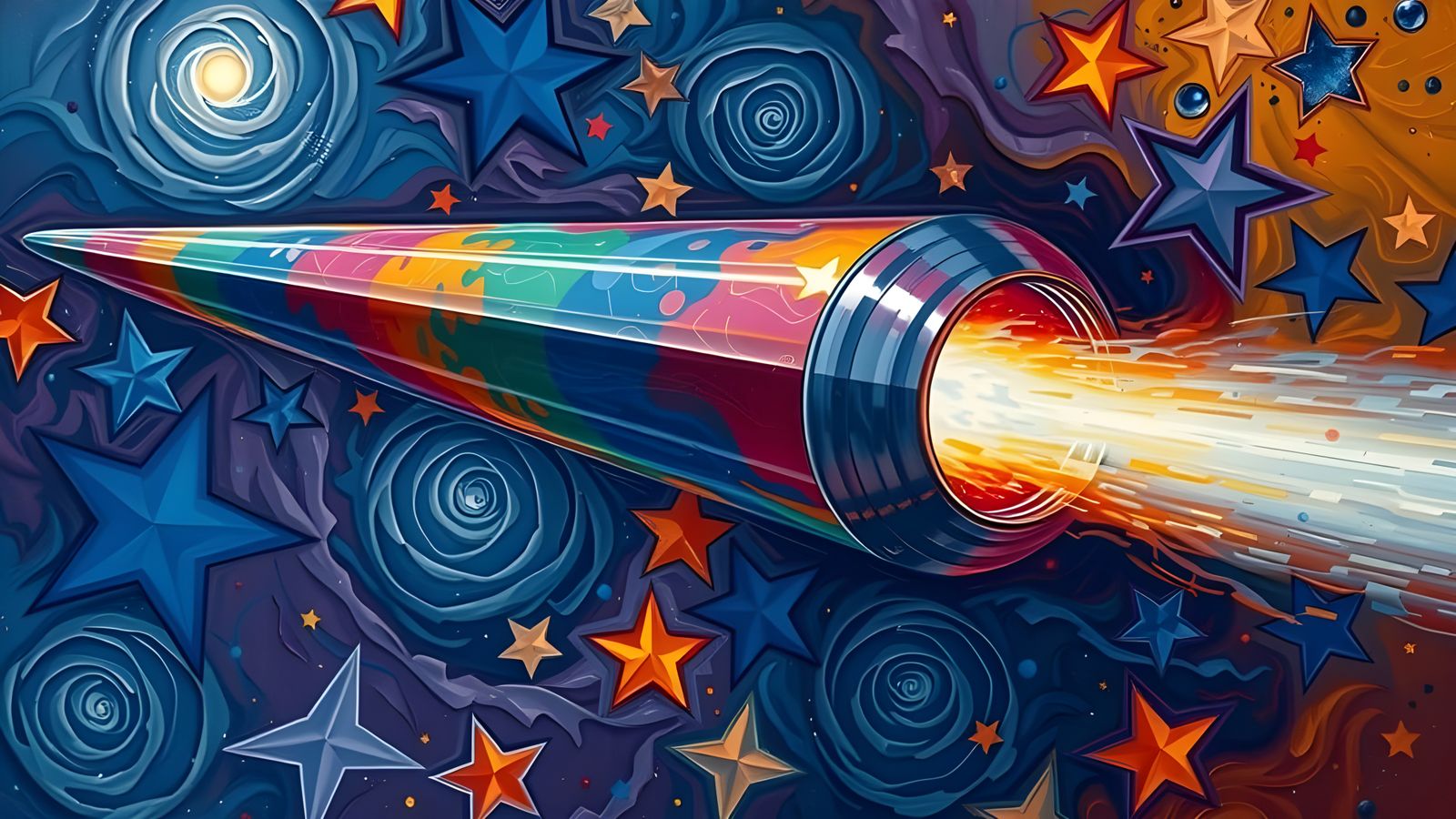 Cosmic Cylinder with Plasma Exhaust in Impasto Style
