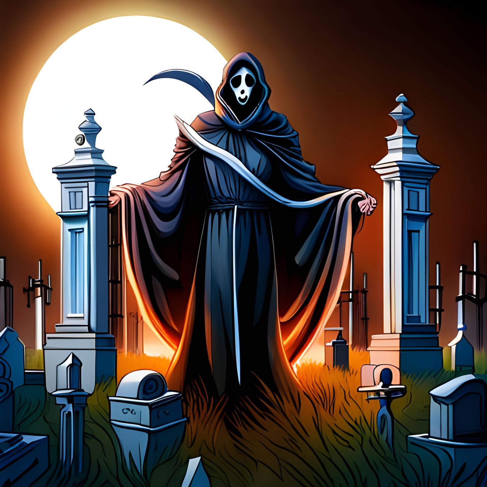 Grim Reaper Graveyard Clock: Hyperdetailed Digital Art