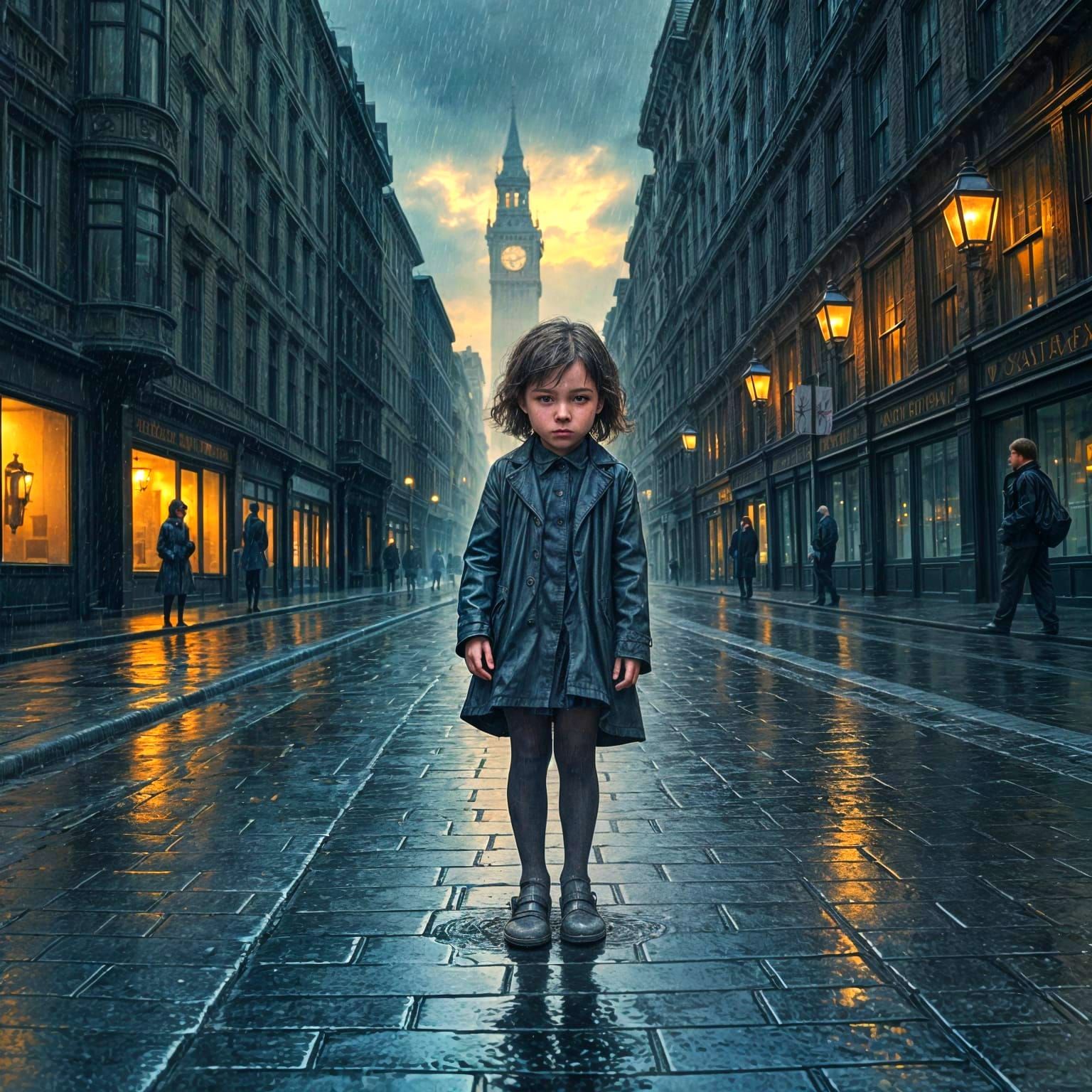 Victorian Street Scene in Rainy London