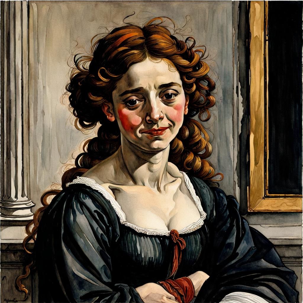 Melancholy Smile in Watercolor Style