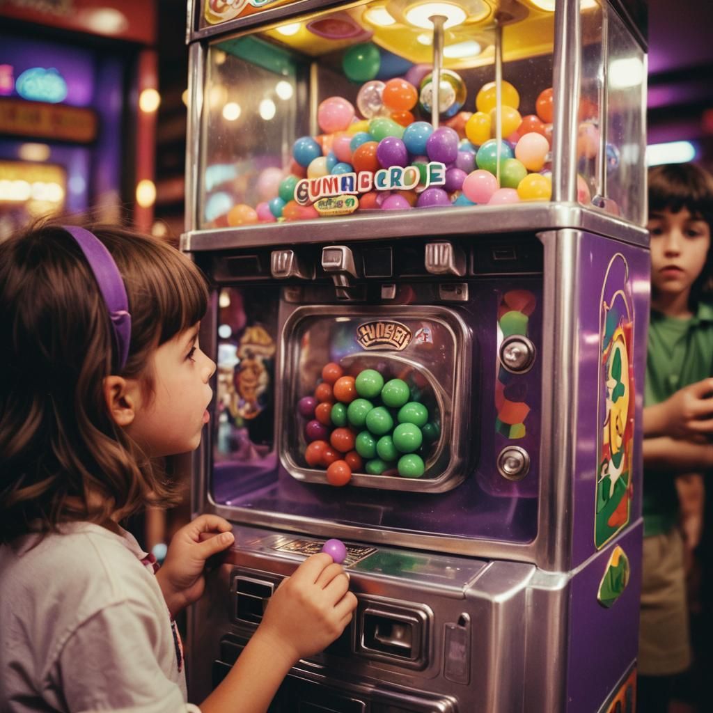 Children at 1980s Arcade Gumball Machine