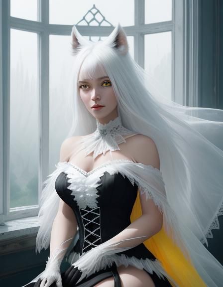 Lycan Woman in Black Dress, Ethereal Fantasy Art