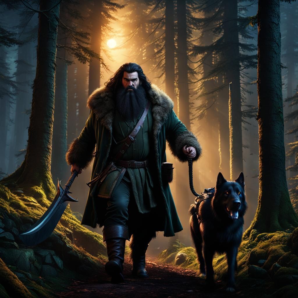 Hagrid: Dark Fantasy Hunter in a Hyperdetailed Forest