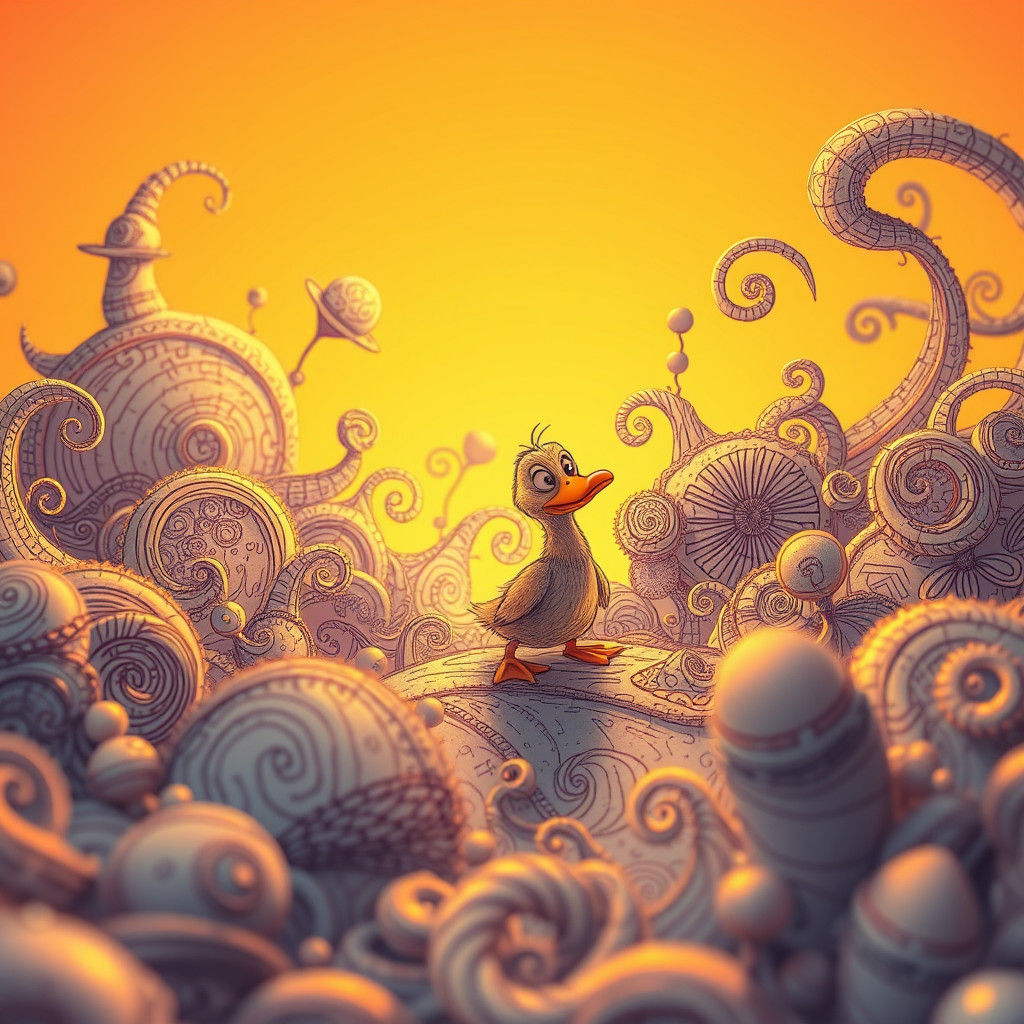 Duckling's Doodle Adventure in 3D Digital Art