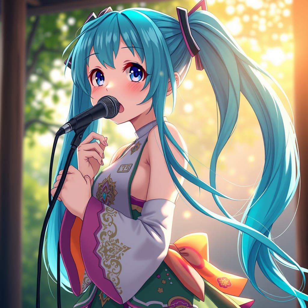 Anime Virtual Singer with Teal Twintails