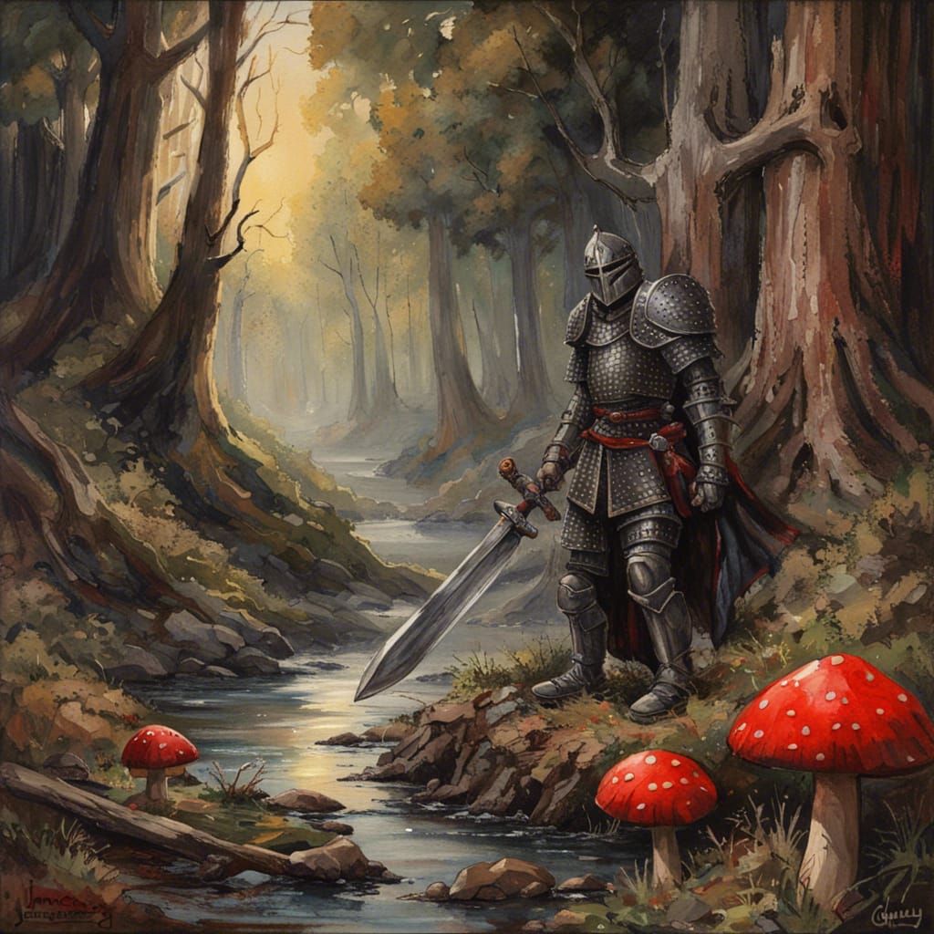 High Gothic Knight in Dark Fantasy Watercolor