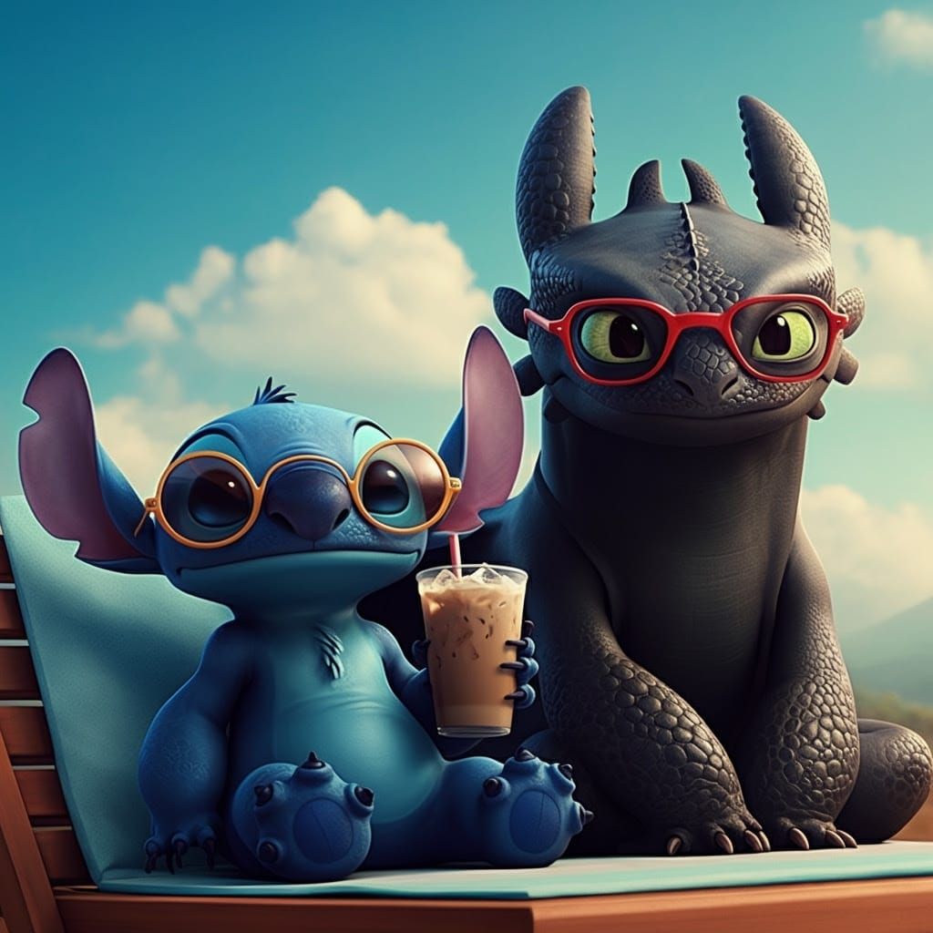 Stitch and Toothless Enjoy a Relaxing Day