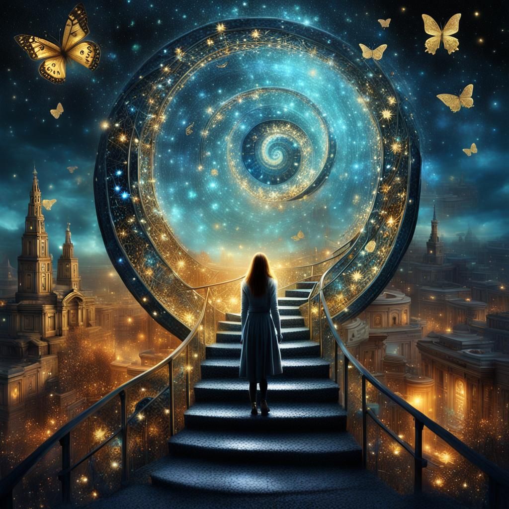 Surreal Star Portal with Cities and Crystals