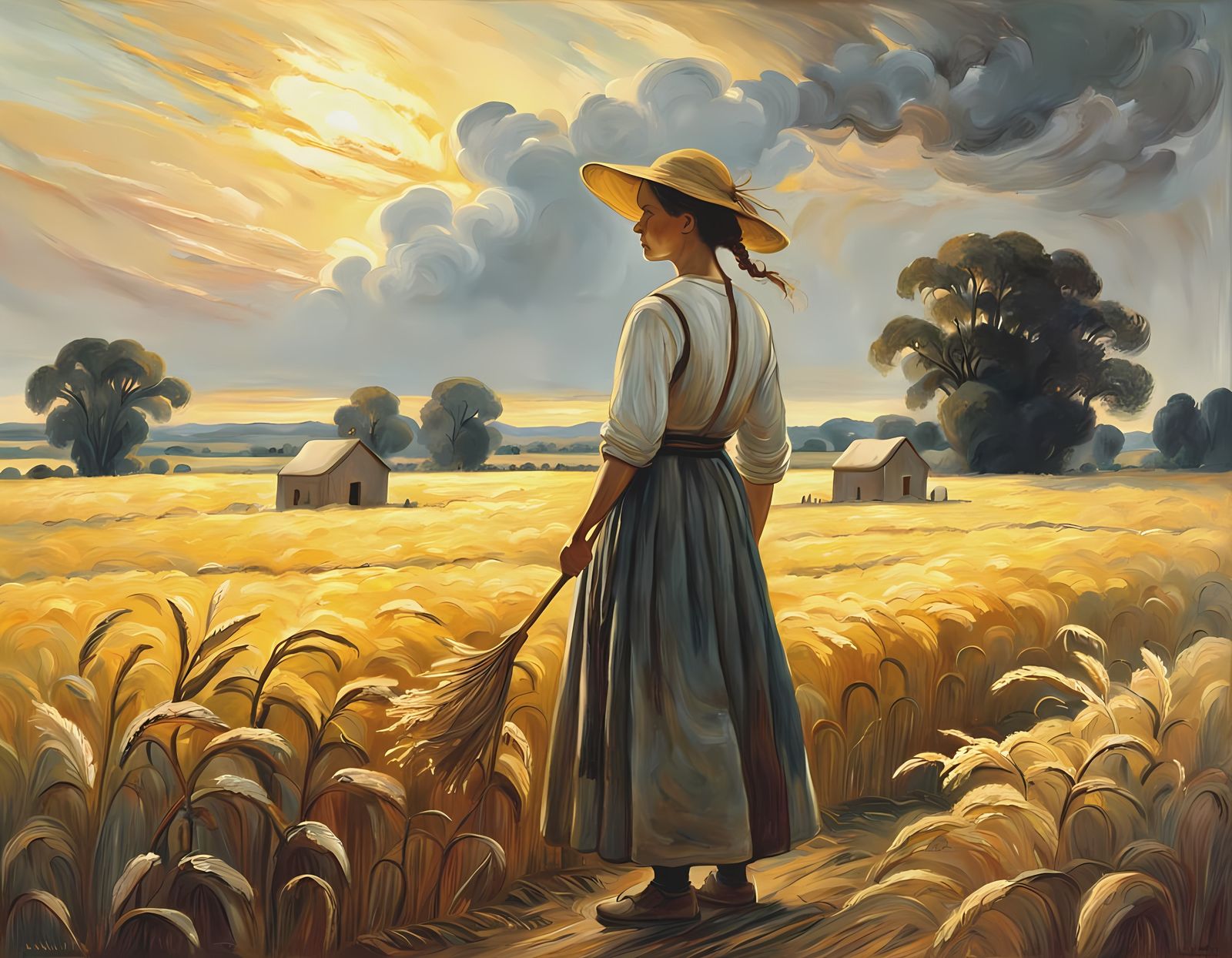 Serene Harvest Scene in Neo-Expressionist Style