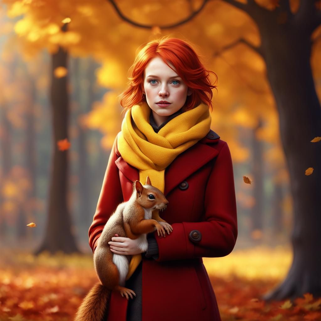 Red Haired Girl's Autumn Adventure: Fantasy Art