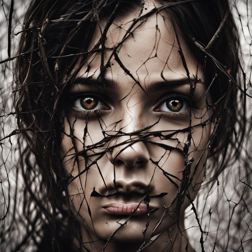 Woman Shattered by Pain: Gothic Horror Portrait