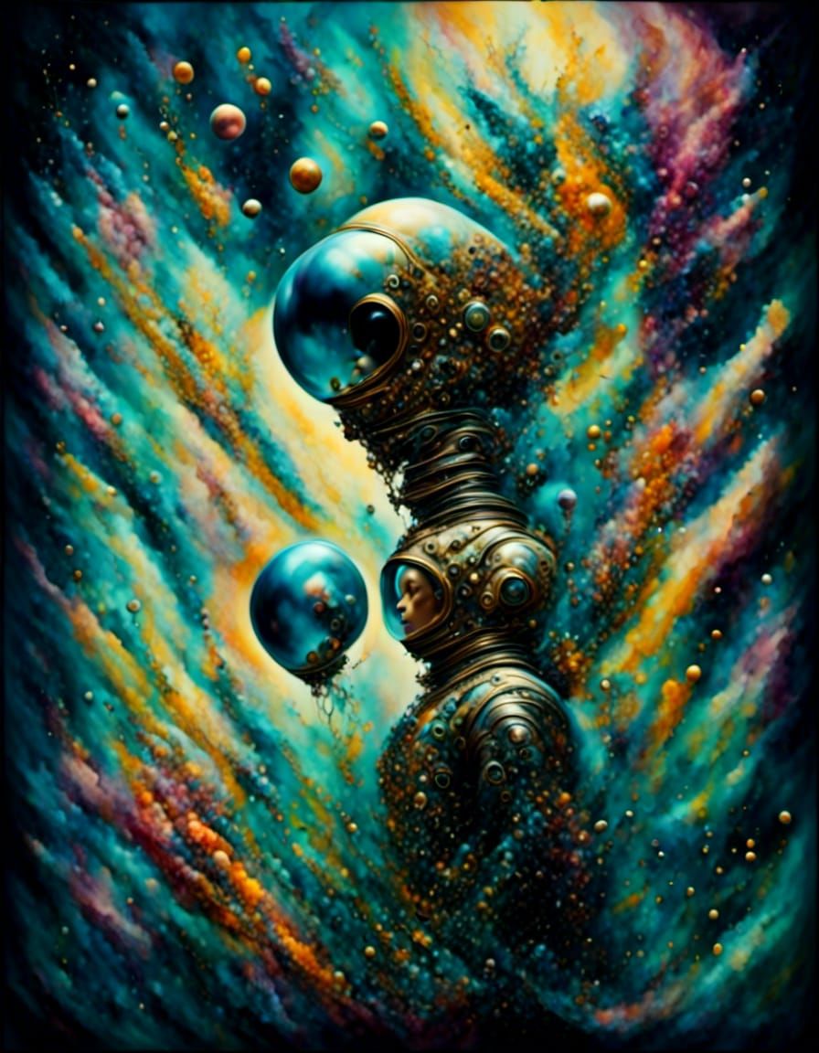 Celestial Being in Spacesuit, Surreal Oil Painting