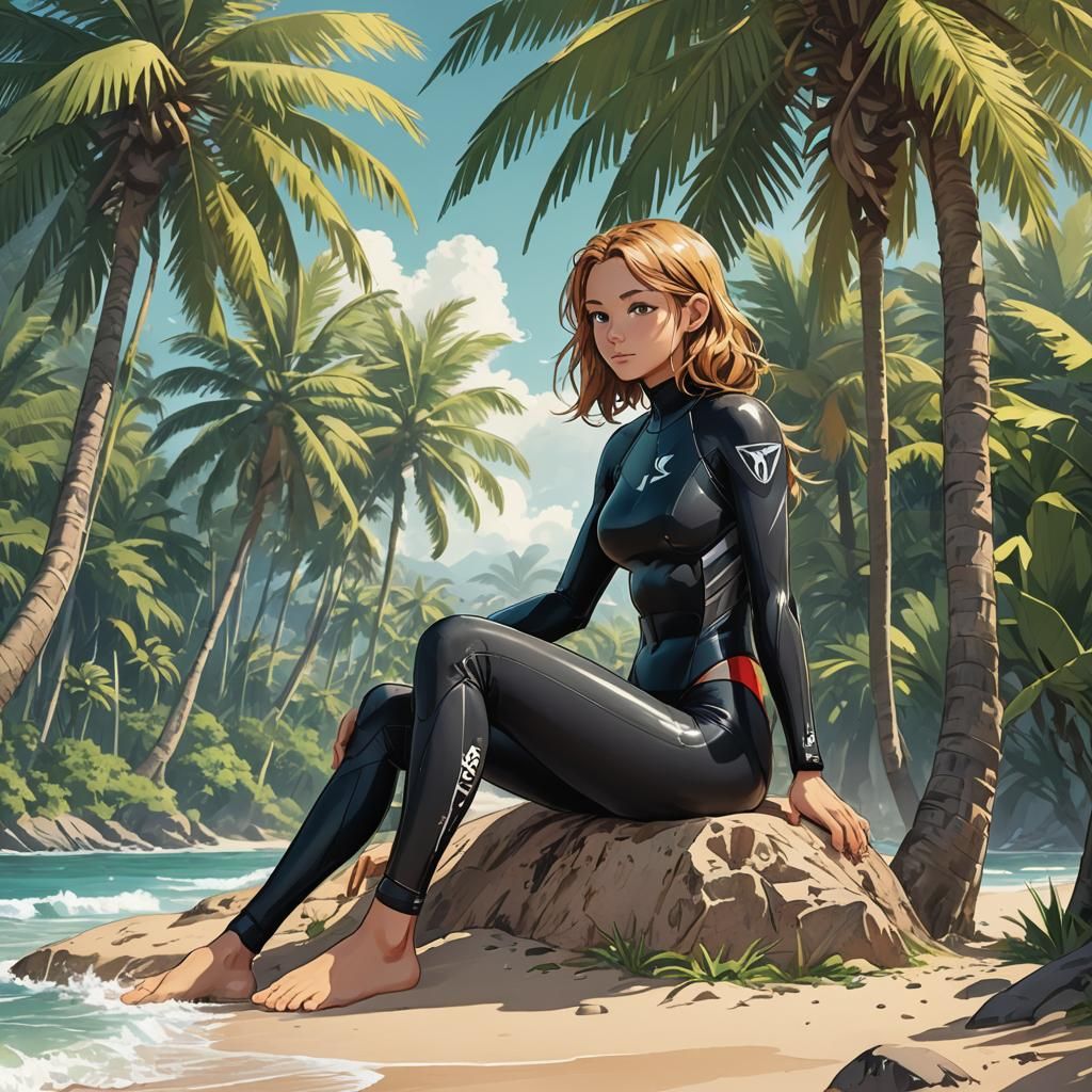 Tropical Island Surfer in Anime Style