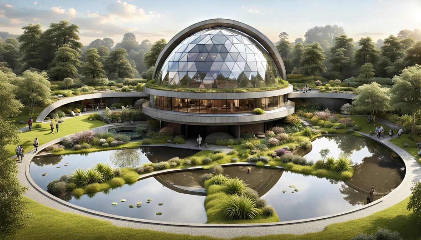 Hemispherical Dome with Plants and Pond