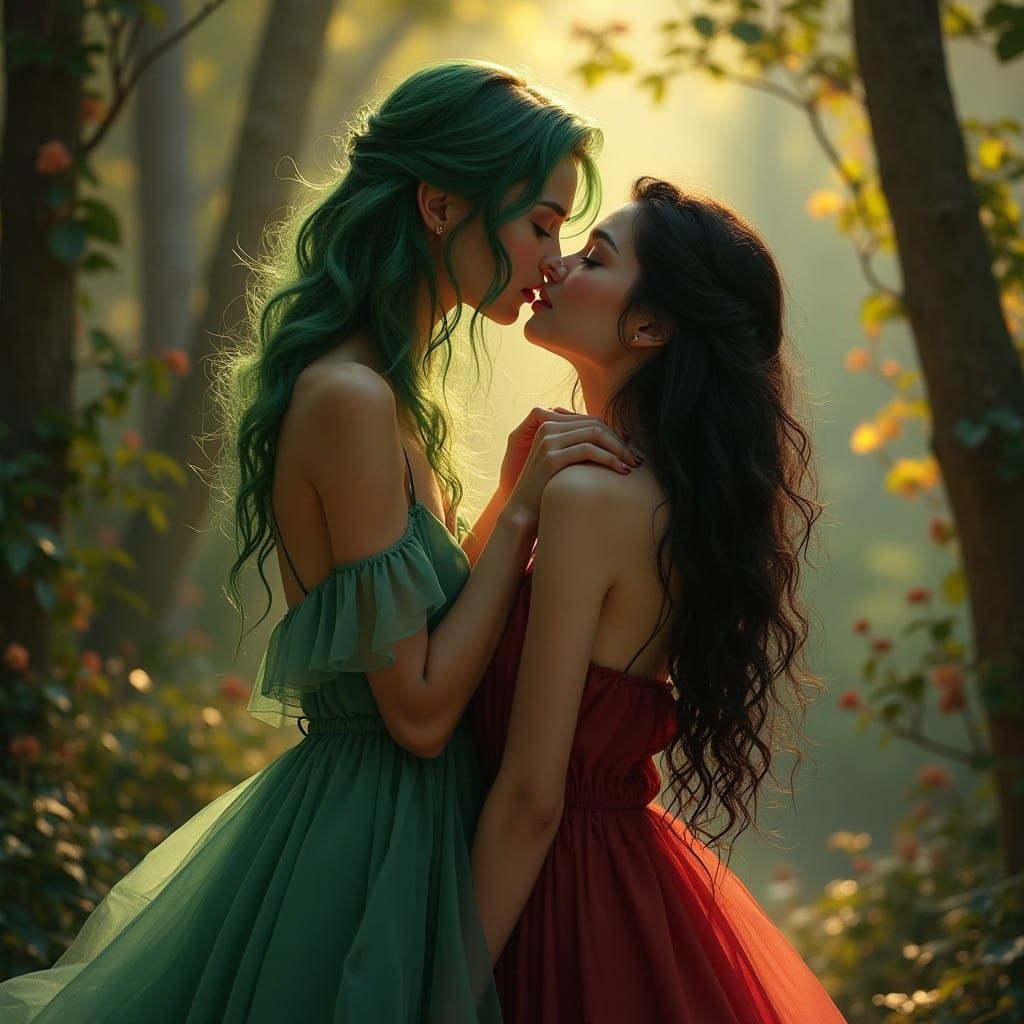 Women in Enchanting Forest Embrace
