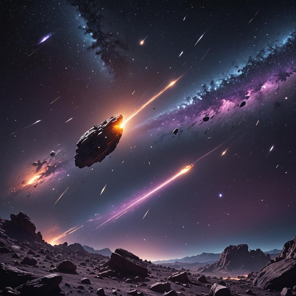 Dramatic Asteroid in Night Sky: Space Art