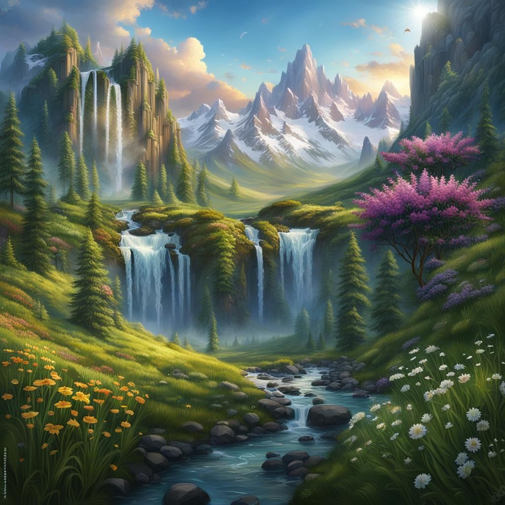 Mountain Sanctuary with Wind Chimes and Waterfalls