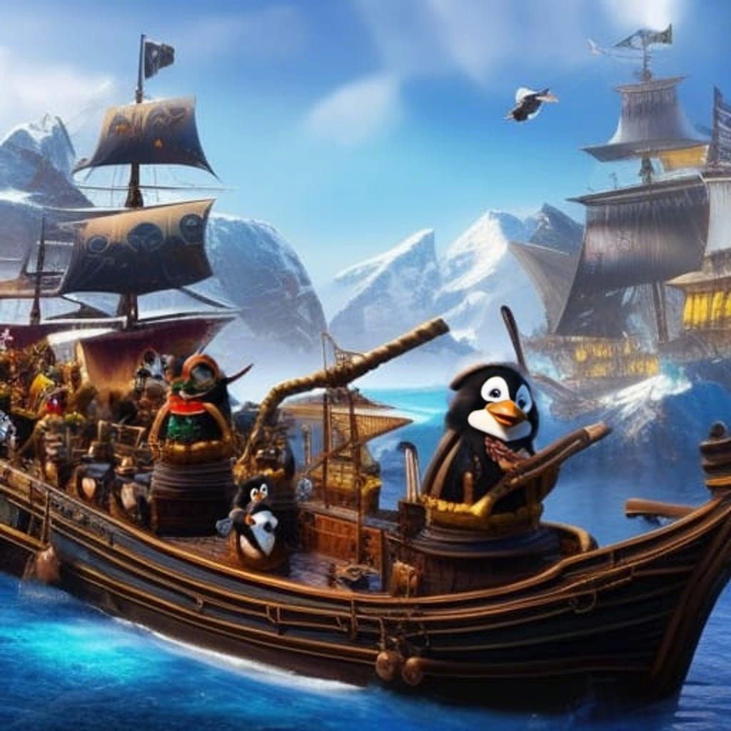 Steampunk Pirate Penguins on the Icy Seas