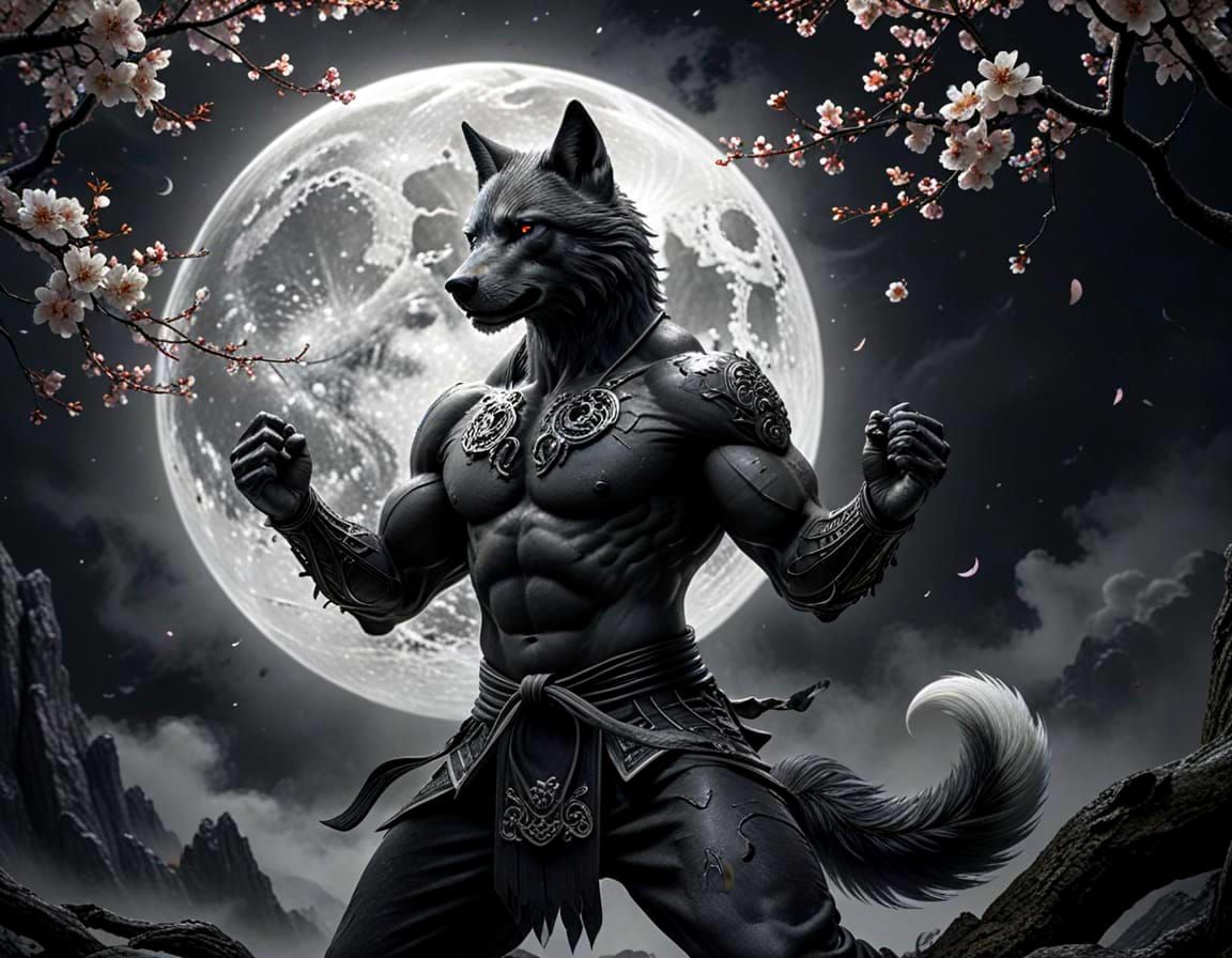 Void Wolf Karate Master in Graphite Pencil Style