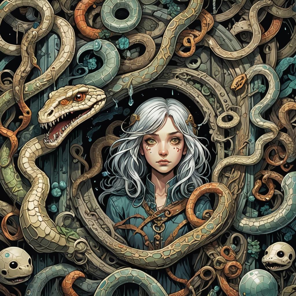 Snake Lurking in a Retro D&D Dungeon