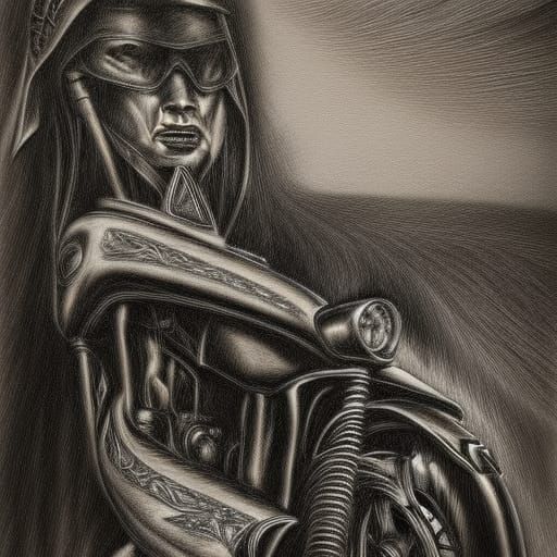 Furry Motorbike in Giger-Inspired Art Deco Style