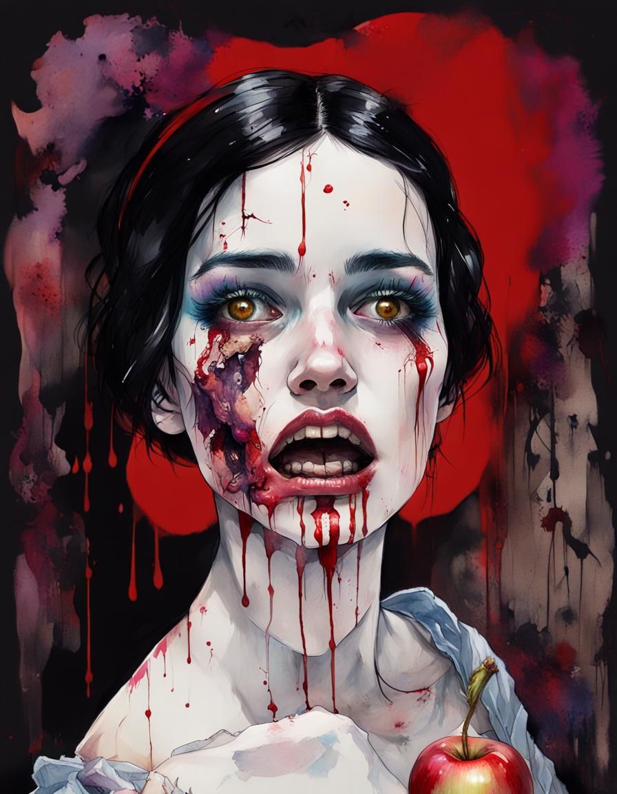 Zombie Snow White Portrait in Watercolour Style