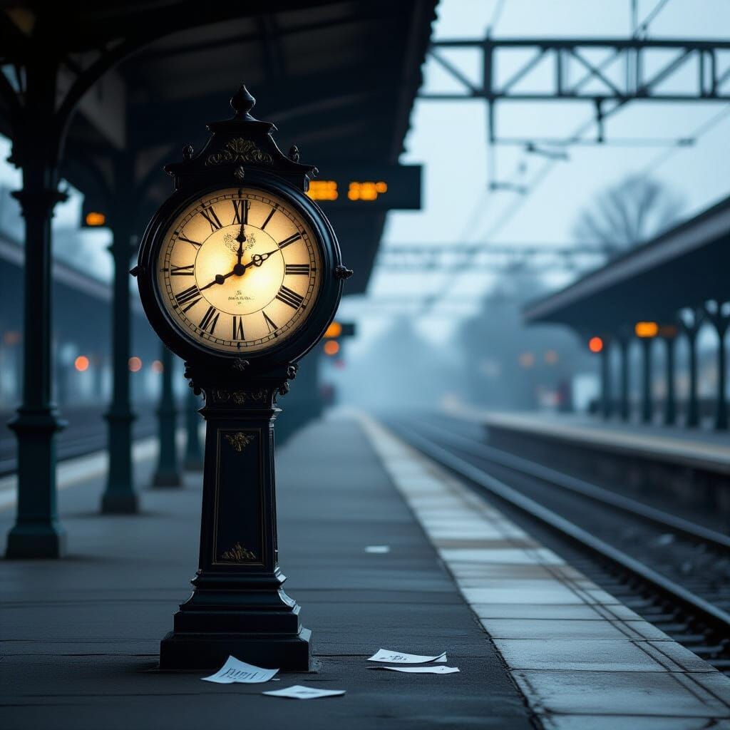 Old Station Clock Frozen at 6:03 in Cinematic Style