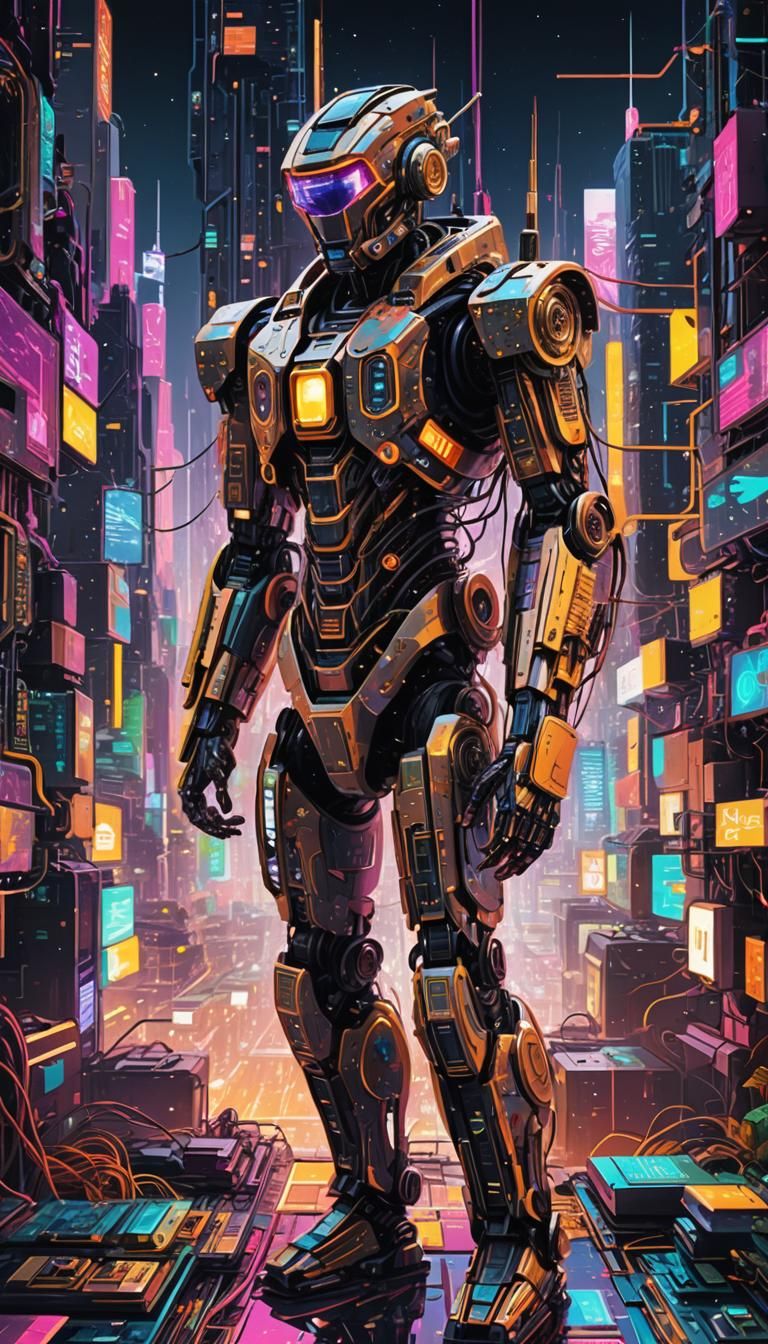 Retrofuturistic Robot Nomad in Quantum Dreamscape