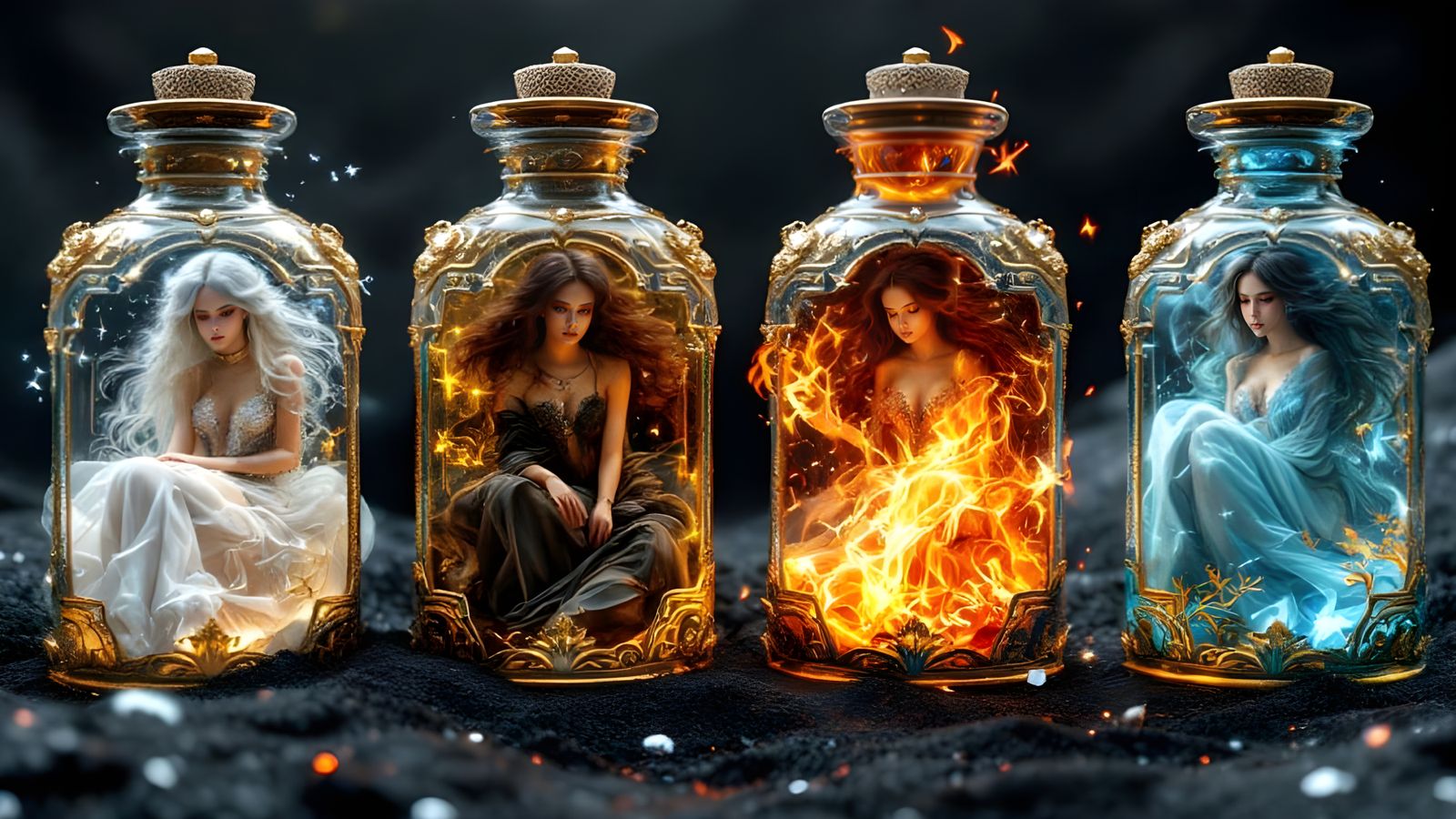 Elemental Goddesses Trapped in Ornate Vessels