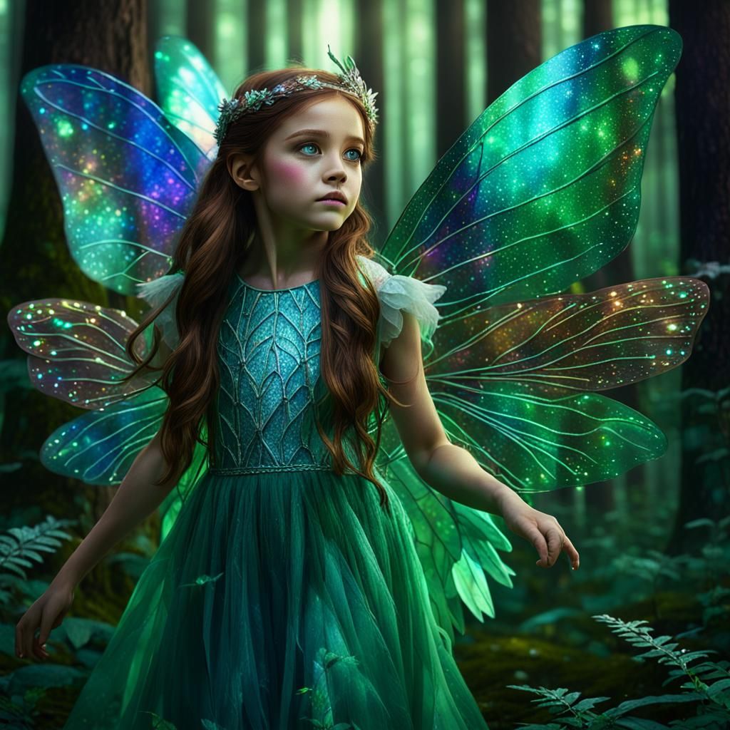 Girl with Fairy Wings in Forest: Fantasy Art
