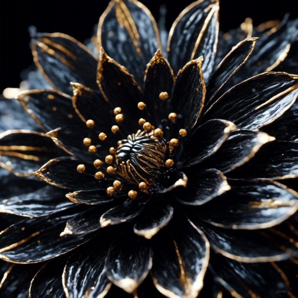 Black Porcelain Dahlia with Fairy Lights