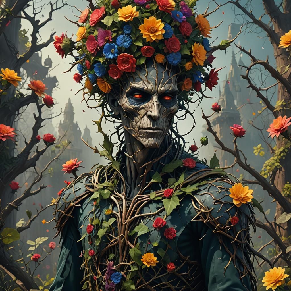 Surreal Man with Flower Bush Head