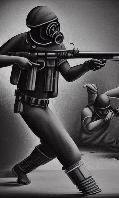 Dystopian Scene: Indian Assaulted by Police, Hyperrealism