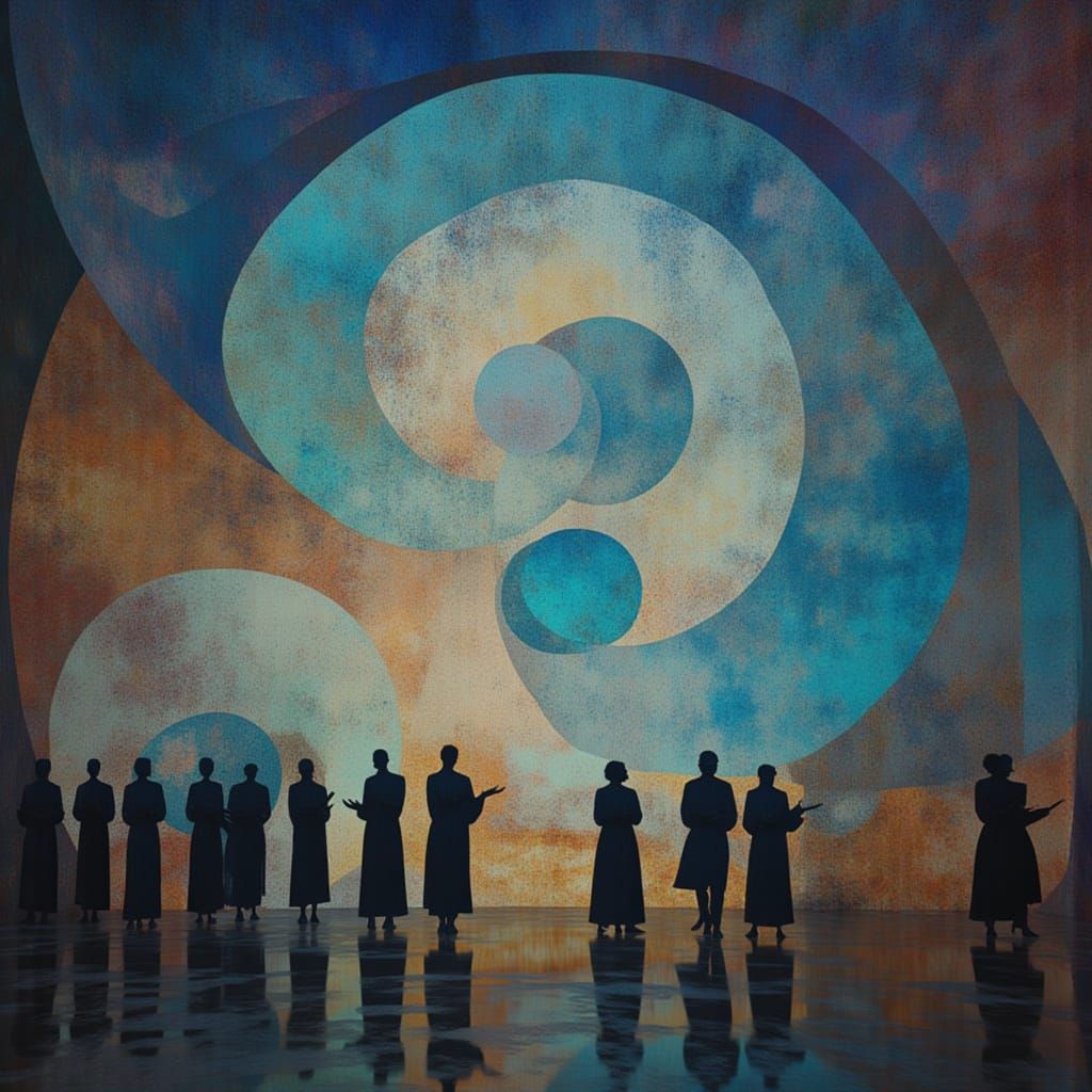 Divine Gathering in Ethereal Geometric Style