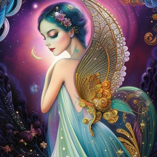 Moon Fairy in Diamond Gown: Storybook Illustration
