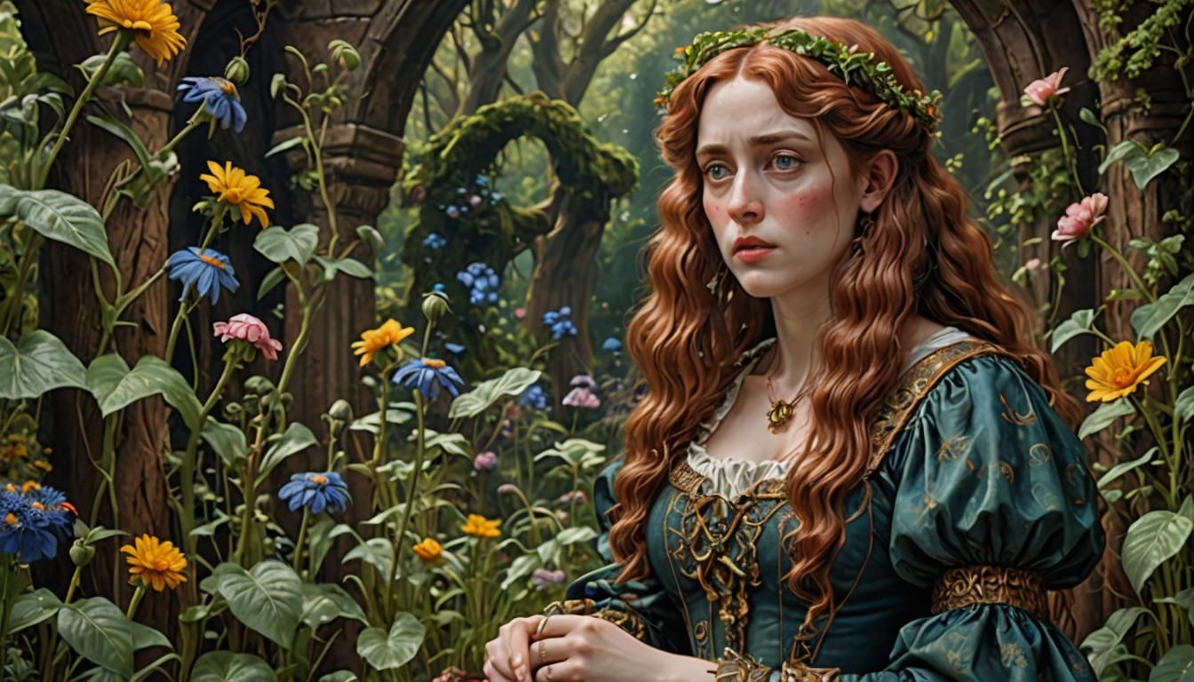 Comical Ugly Scene in Pre-Raphaelite Style