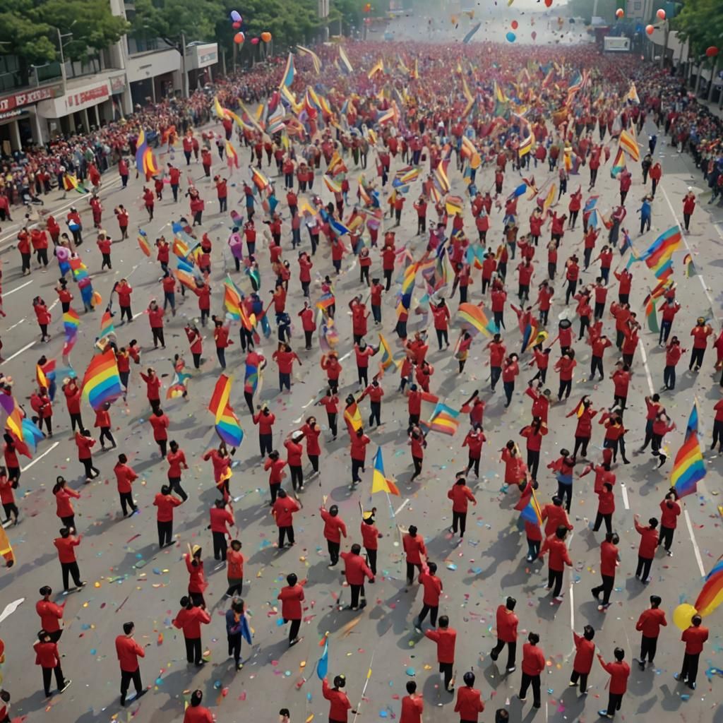 Vibrant Pyongyang Pride Parade in Pop Art Style