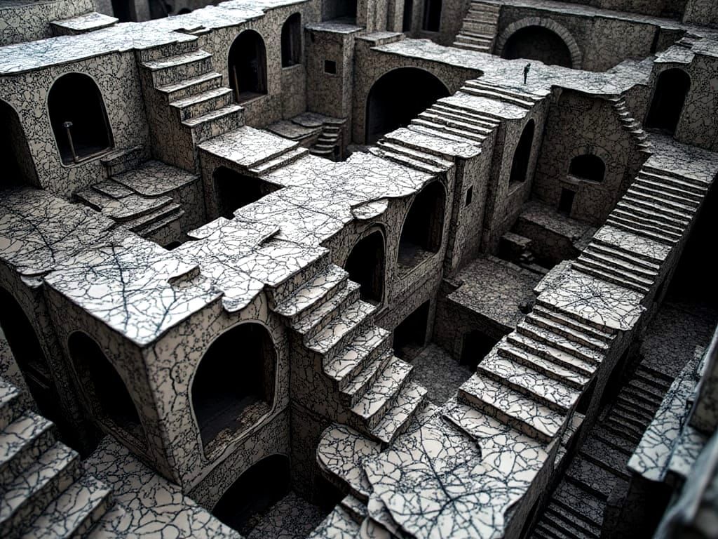 Abstract Origami Paper Diorama in Escher Style