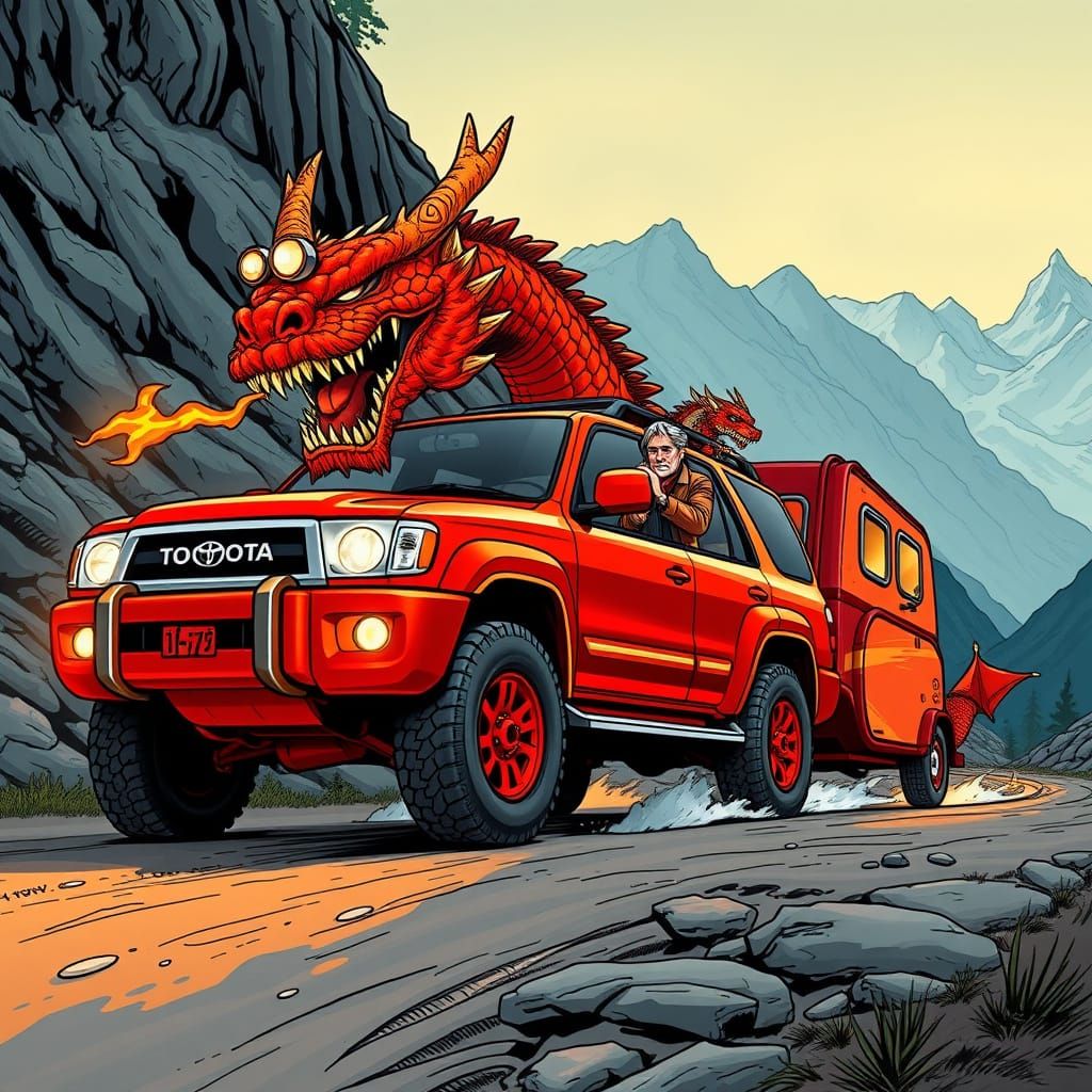 Dragon 4Runner on Mountain Road, Comic Book Style