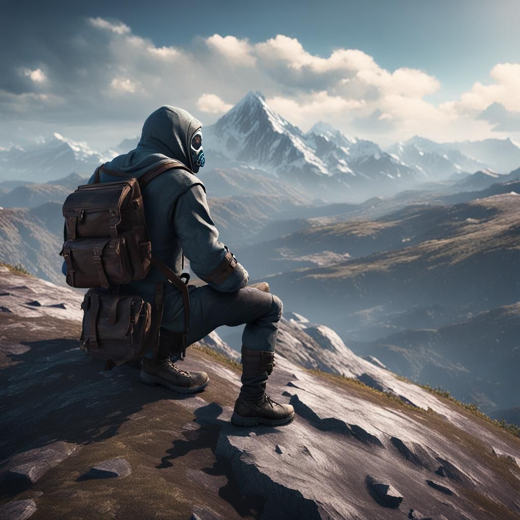 Masked Man on Mountain: 3D Game Cinematic