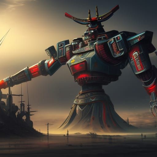 Giant Samurai Robot in Detailed Matte Painting