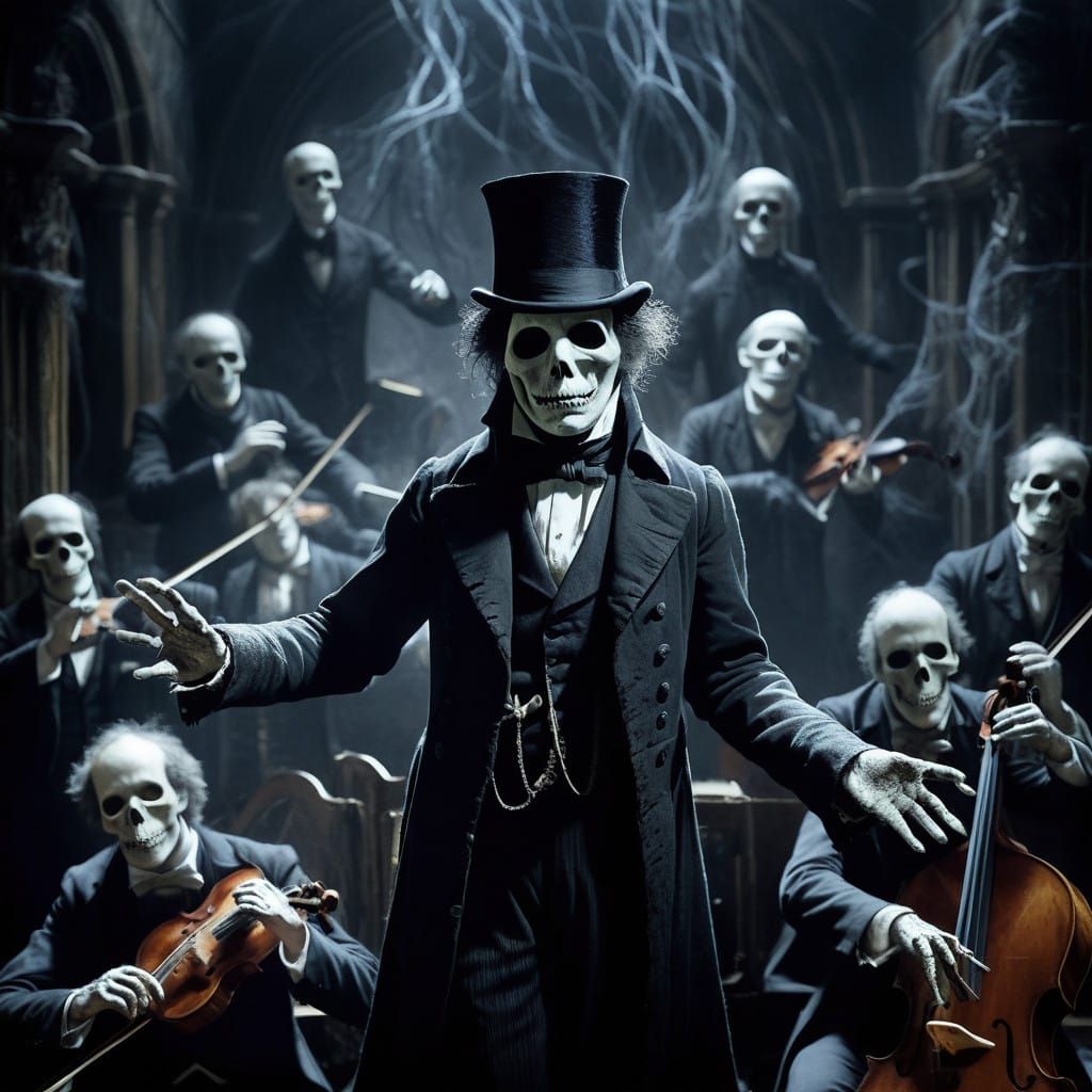 Phantom Maestro Conducts Ethereal Orchestra in Haunting Dark...