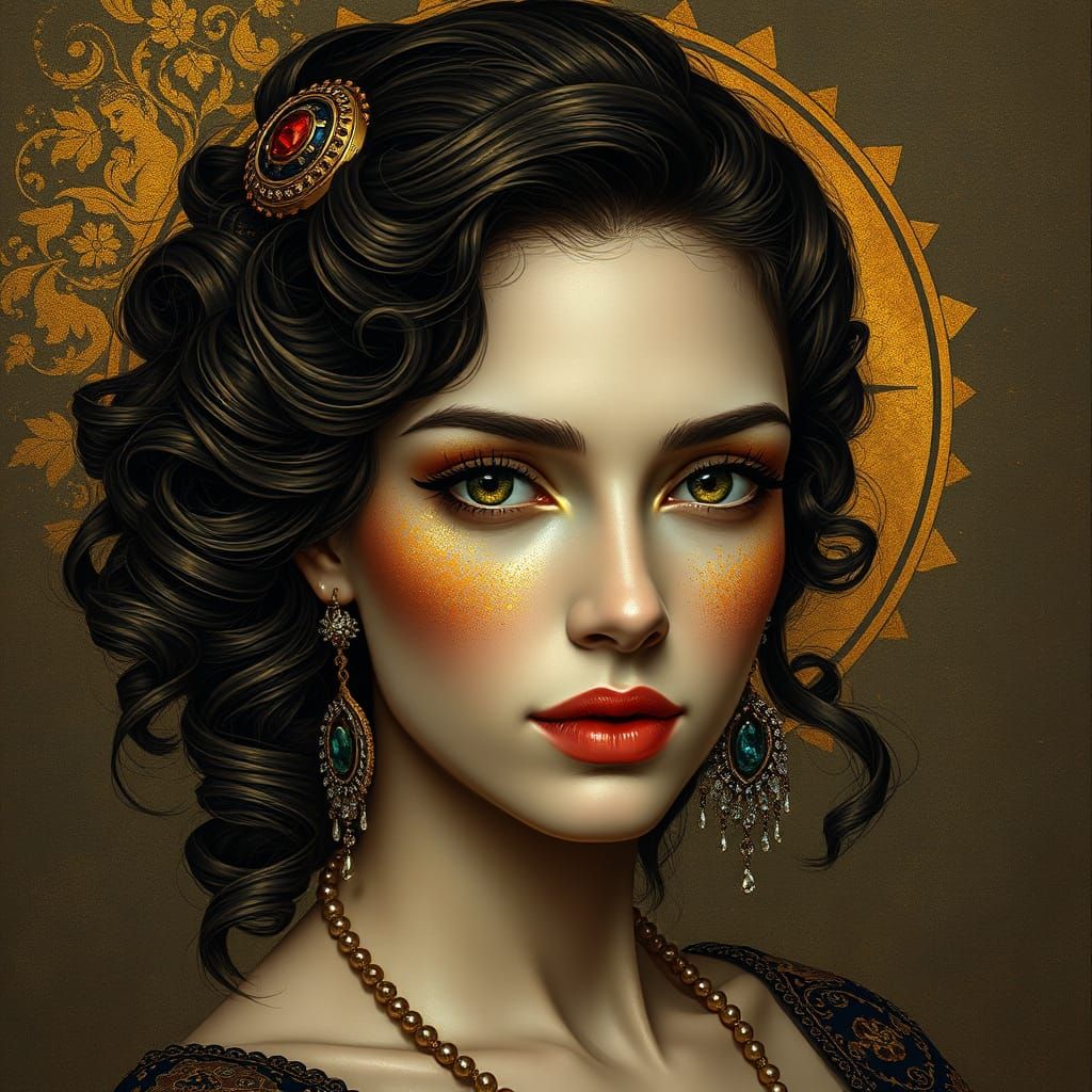 Golden Goddess in Art Nouveau Style