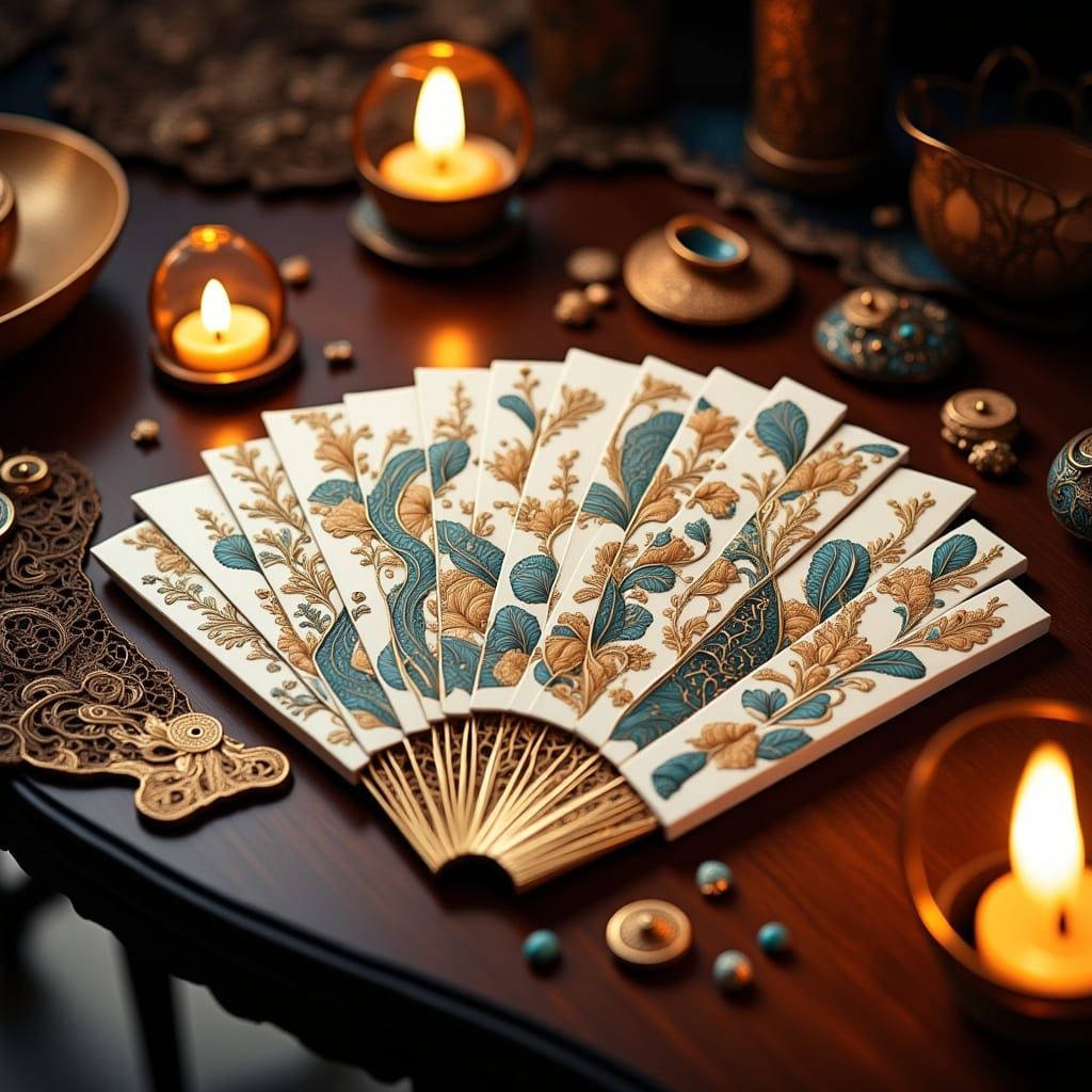 Traditional Chinese Folk Art Mahjong Tiles in Elegant Fan Pa...